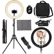 18" LED Ring Light Kit w/Tripod  Remote Dimmable 6500K for Makeup Phone Camera