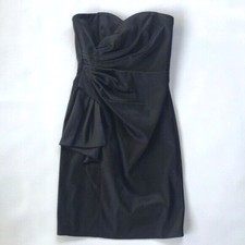 White House Black Market Cocktail Black Dress LBD Strapless Asymmetrical Sz 2