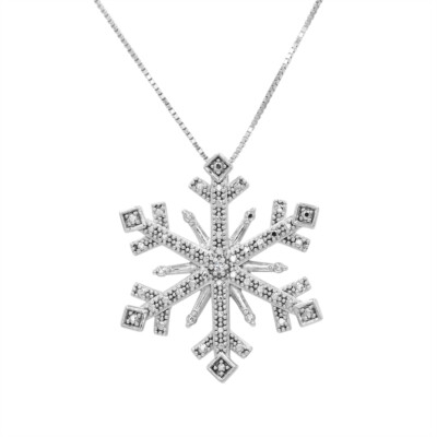 Diamant Schneeflocke Anhänger Halskette in .925 Sterlingsilber -18 Zoll Box Kette