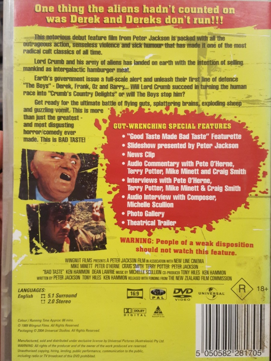 BAD TASTE RARE DVD HORROR CULT FILM PETER JACKSON NZ CLASSIC MOVIE