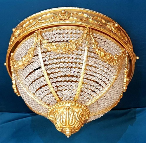 Exquisiter seltener deutscher Limburg 24 kt Gold & Kristall bündig Deckenleuchte Kronleuchter - Bild 2 von 8