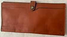 Vintage Cognac Real Leather Checkbook Cover Wallet w/Snap GUC