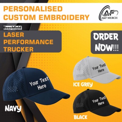 Personalised Custom Beechfield Embroidered Laser Performance Trucker Cap B189R