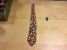 Orignal FUNKY 1960's or 70's Vintage TIE -- COLORFUL DOTS ON blue BACKGROUND