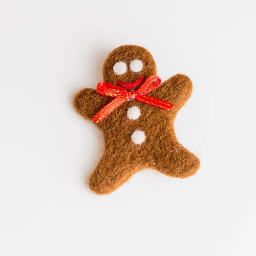 Gingerbread Man Felt Brooch – Handmade Wool Christmas Pin – Holiday Winter - Picture 4 of 5