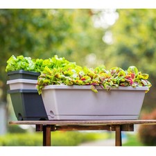 Set of 5 Plastic Pot Trough Plant Outdoor Garden Flower Patio Rectangle Planter