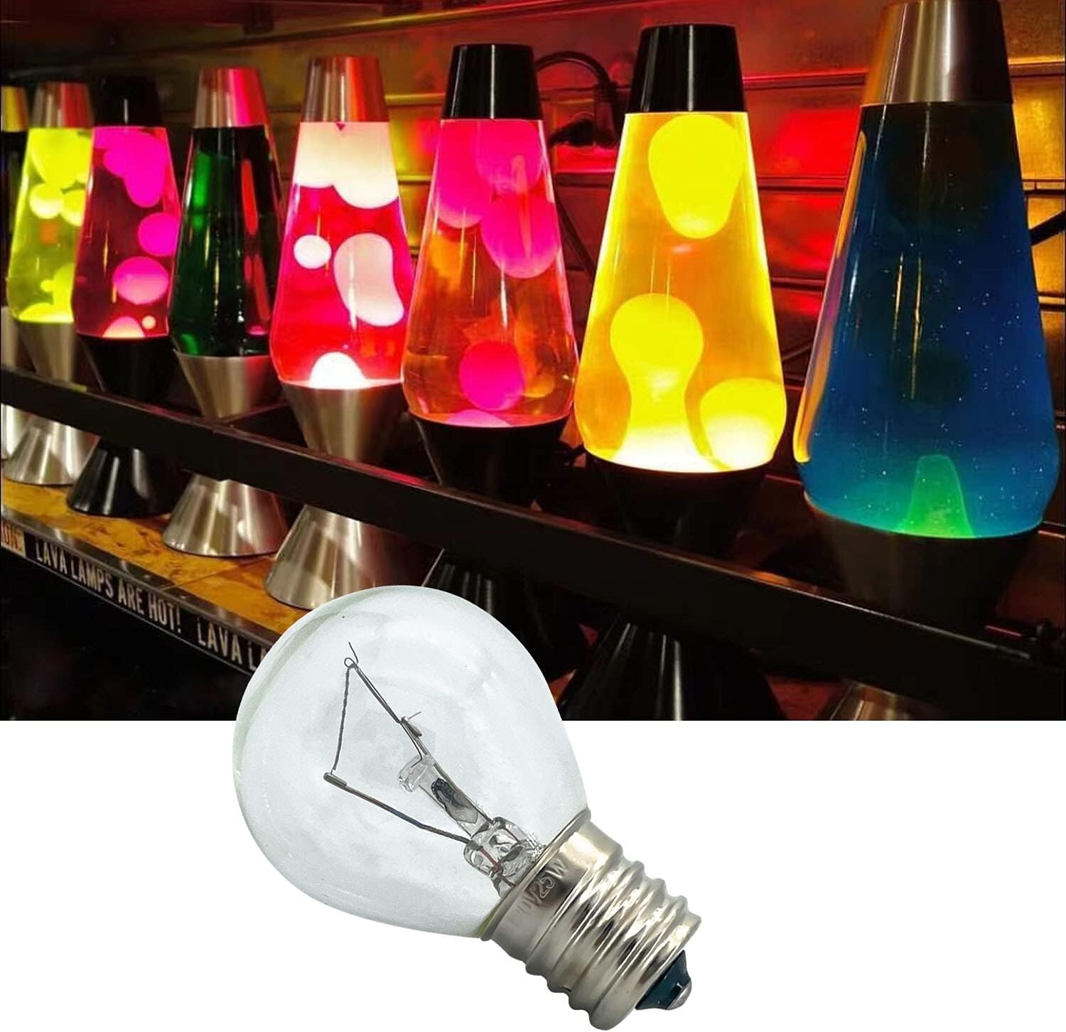 Lava Lamp Bulb, 6 Pack 25 Watt Lava Lamp Light Bulb, S11 E17 Base 120 Volt Lava