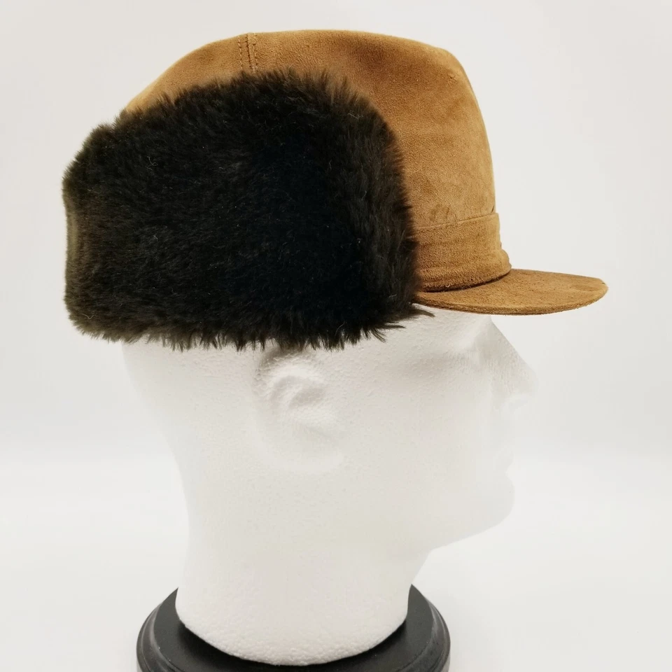 Sombrero de invierno vintage piel sintética oreja solapa retro años 60 cuero marrón talla 6 5/8  Foto 3 de 4