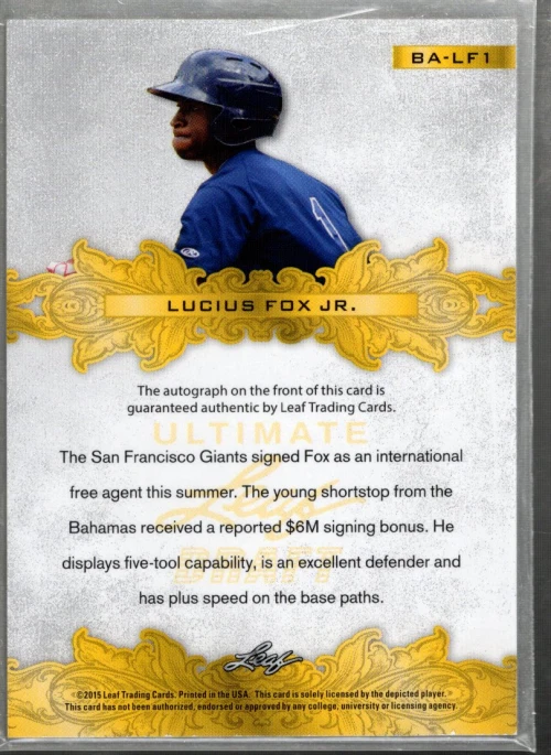 A5516- 2015 Leaf Ultimate Draft #BALF1 Lucius Fox Jr. Auto - NM-MT AUTOGRAPH - Image 2 of 2