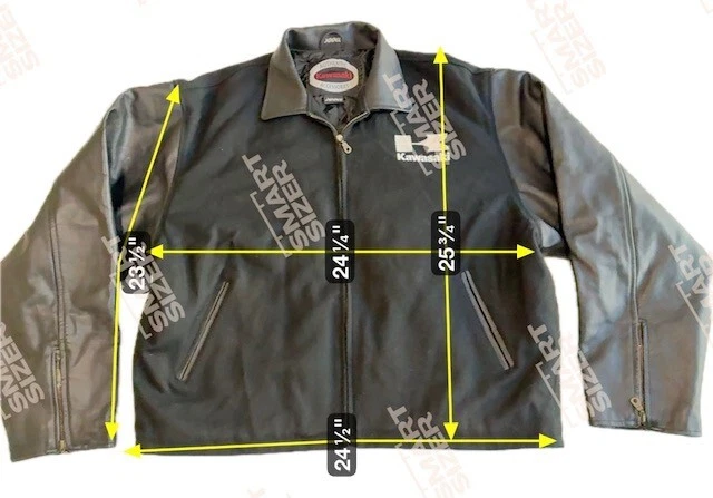 复古川崎品牌标志羊毛皮革摩托车骑手莱特曼夹克 3XL — 第 4/4 张图片