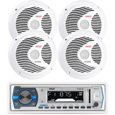 Pyle Single DIN Marine Bluetooth Stereo Receiver, 4x 6.5'' 150W Boat Speakers