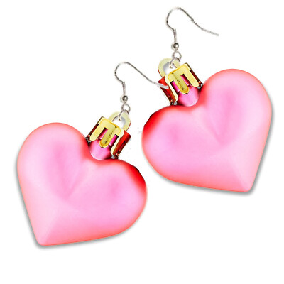 Funky Big Oversize PUFFY HEART EARRINGS Valentine Disco Party Jewelry-FROST-PINK