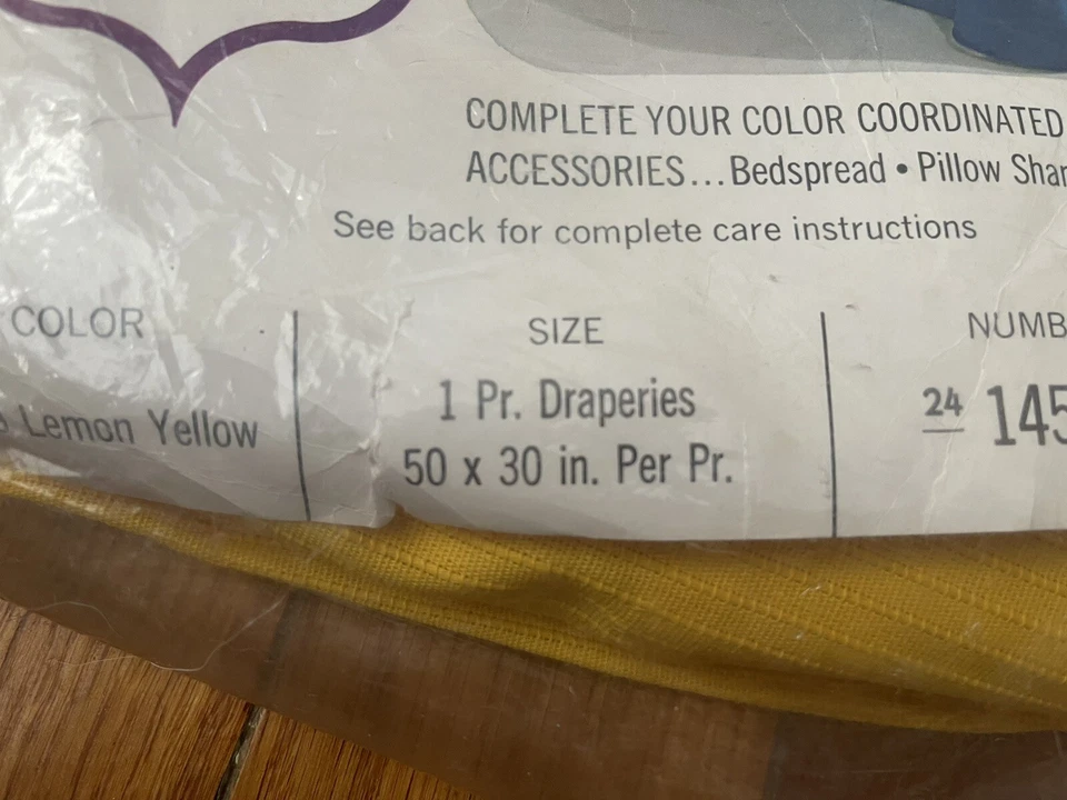 VTG MCM Sears RIBCORD Pinch Pleat Drapes Curtains Pair 50”x30” Lemon Yellow NEW - Image 4 of 4