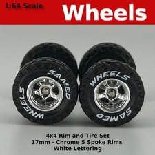 17mm White Lettered 4x4 Truck Tire Sets - Chrome 5 Spoke For Hot Wheels