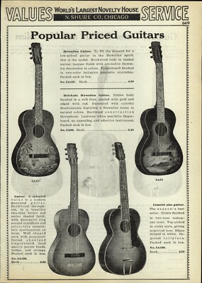 1933 PAPER AD Halekala Hawaiian Guitar Decal Hawaiian Scene Cremona Arched 