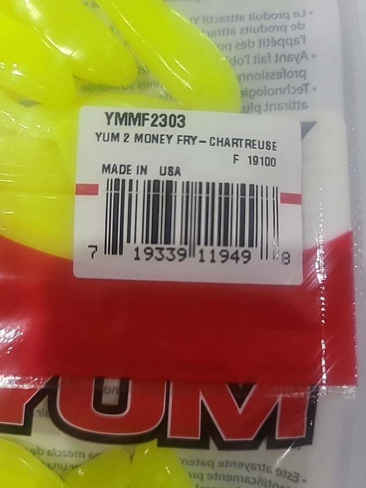 Lot of 4-Yum Money Fry Chartreuse 2" Freshwater SoftPlastic Bass Paddletails - Image 4 of 4