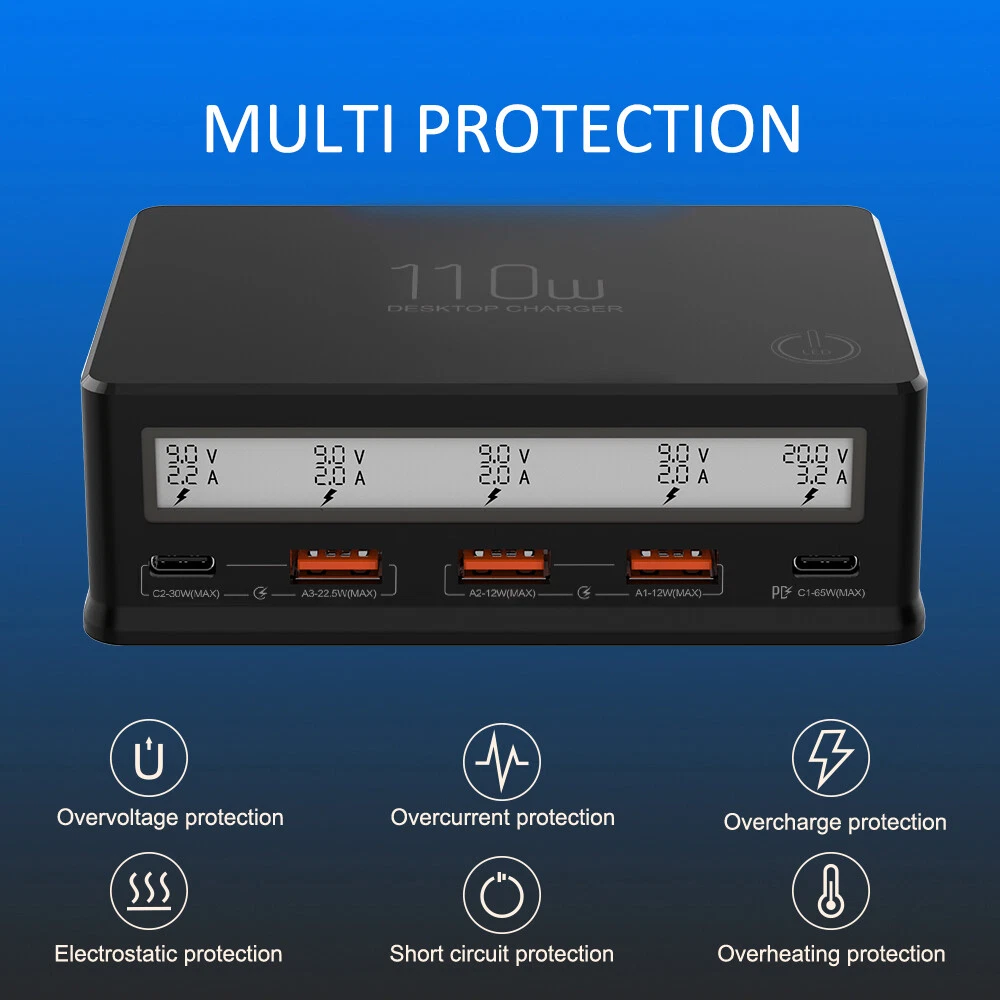 110W 5-Port USB Wall Charger Fast Multi-Port Hub Station Q8T8
