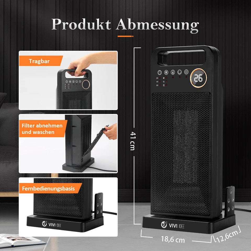 Vivi Idee® Keramik Heizlüfter 2000W mit Fernbedienung energiesparende Heizung - Bild 3 von 4
