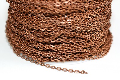 25ft Antique Red Copper 3x2m Flat Link Cable Chain-Unsoldered 1-3 day Ship