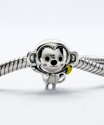 Affe Charm Bead mit Banane süßes Tier echt 925 Sterling Silber  