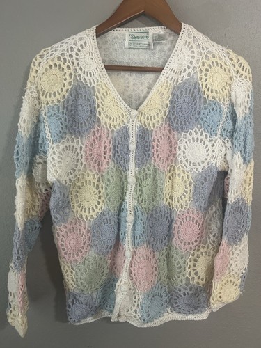 Shenanigans Vintage Hand Knit Neutral Floral Sweater Size Large