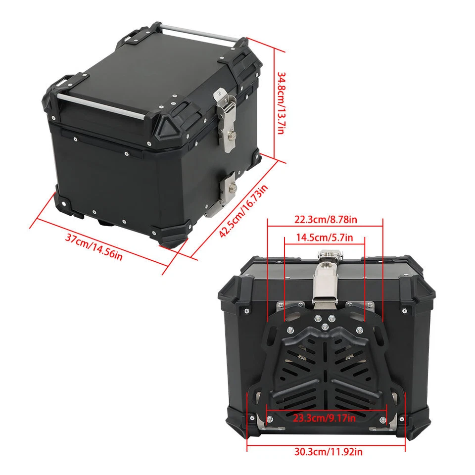 45L Black Motorcycle Top Case Tail Box Waterproof Luggage Scooter Trunk Storage - Image 2 of 4