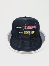 VTG Goodbye Tension Hello Pension Mesh Trucker Hat 1980s Black FAST SHIPPING