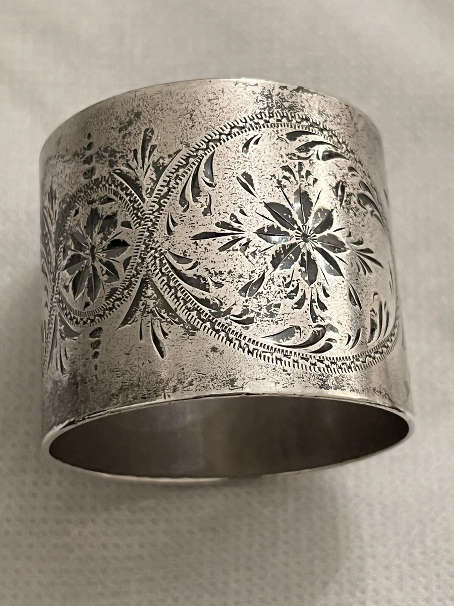 Antique Wide Gorham Sterling Silver Etched Napkin Ring Holder 1521