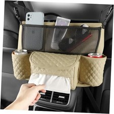Car Handbag Holder Between Seats Car Organizer, Leather Large Capacity Beige