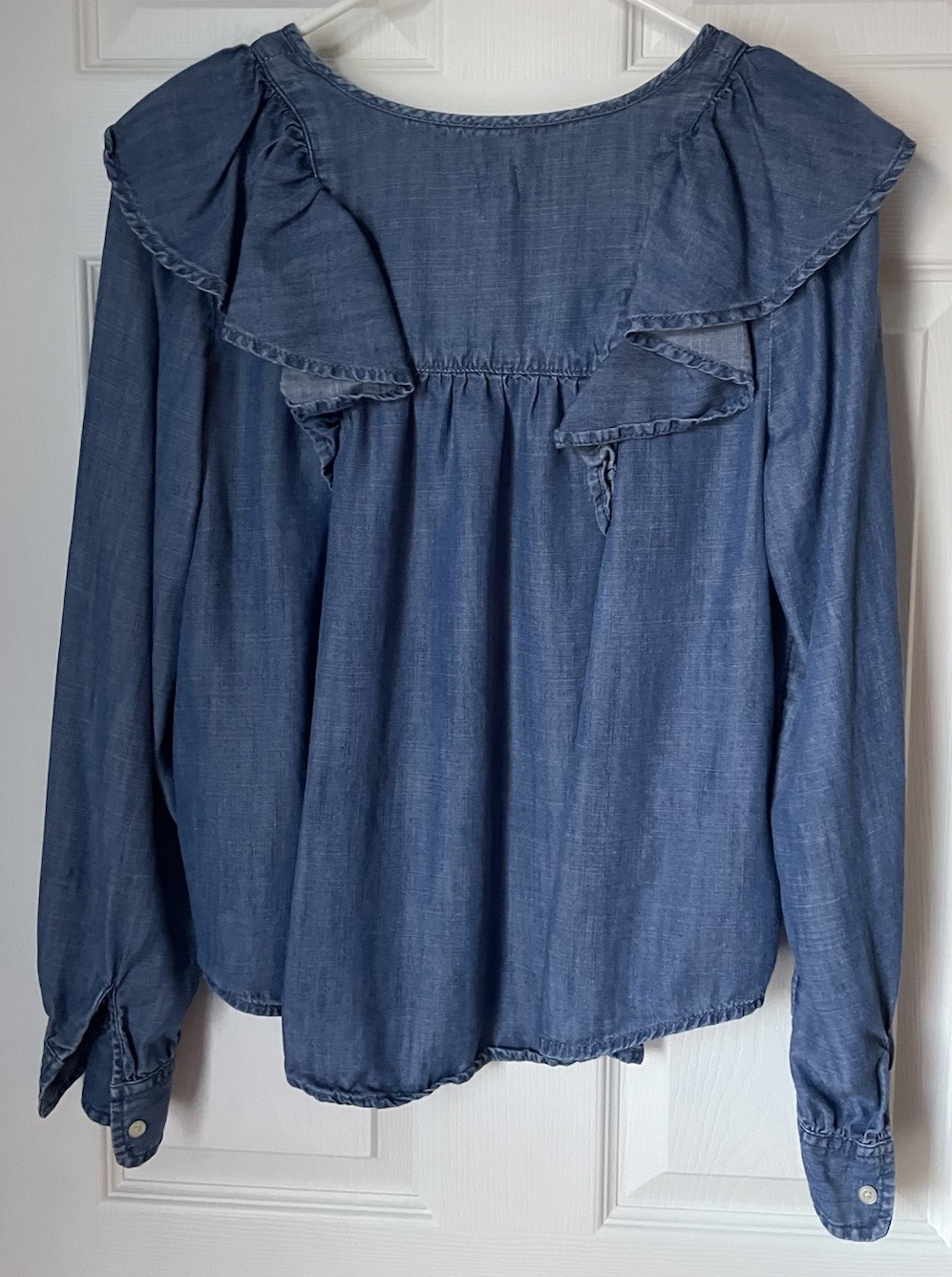 GAP Blue Jean Long Sleeve Ruffle Blouse Top Shirt Medium M