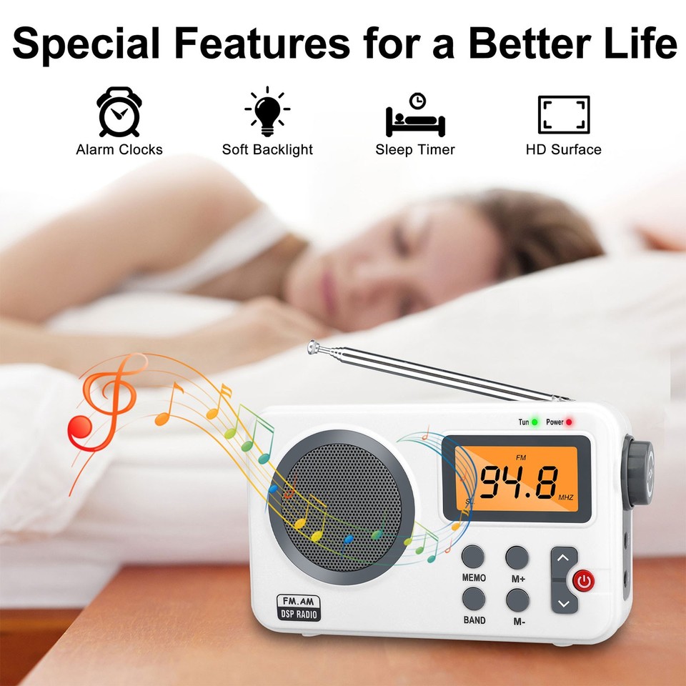 Rechargeable Portable FM/AM Radio Digital LCD Screen Clear Loud Speaker ...