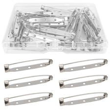50 Pcs Silver Bar Pins, Safety Pins - Secure Back Clasp - 45MM,