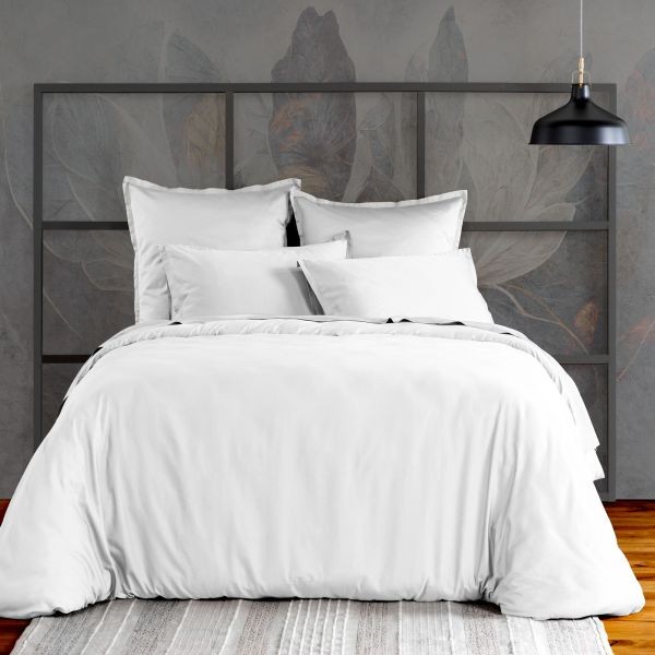 Housse de couette 240x260 cm satin de coton blanc anti-froissement doux