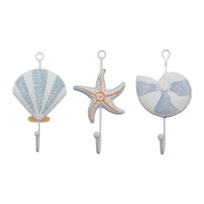 Set of 3 Beach Themed Wall Hooks Decorative Starfish Scallop Conch Hangers