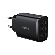 Baseus compact quick charger, 3x USB, 17W, black