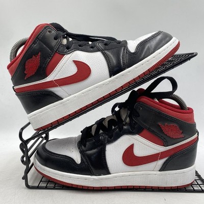 Nike Air Jordan 1 Mid Schwarz Rot Weiß Turnschuhe Größe UK 4 Damen Leder DJ4695-1
