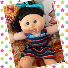 Beautiful Cabbage Patch Kids Doll Jakks Pacific Girl Black Wavy Hair Blue Eye