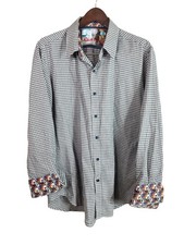 Robert Graham Flip Cuff Long sleeve Gray Pattern Button down Shirt Mens XL