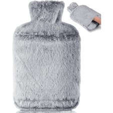 Wärmflasche 2L Auslaufsicher Grau Bezug Känguru Tasche Bettflasche