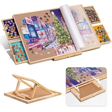 Jigsaw Puzzle Table with Integrated Adjustable Stand/Bracket and Removable Co...