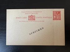 Malta - KGV Specimen 1½d PSC Postal Stationery Card