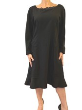 Piazza Sempione Dress Black Wool Lace Bateau Long Sleeve Crepe Shift  48 10-12