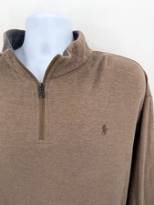 Polo Ralph Lauren Men's 2XL 1/4 Zip Sweater Pullover Solid Tan Brown Golf Logo