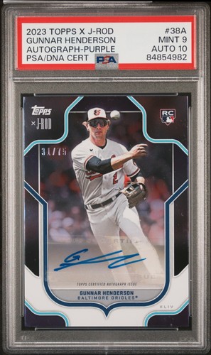 2023 Topps x J-Rod Gunnar Henderson Auto Purple /75 RC PSA 9 Baltimore Orioles