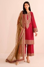Attractive Red Pure Chinnon Top And Palazzo With Dupatta For Festival Wear