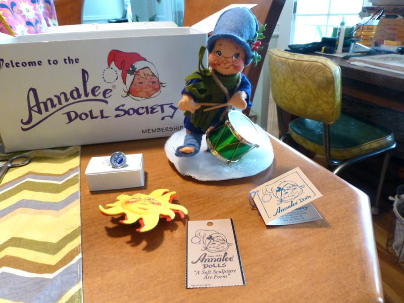 VTG Annalee Little Drummer Boy 7" Drum w/Tags, Sunflower Pin, Anniversary Pin