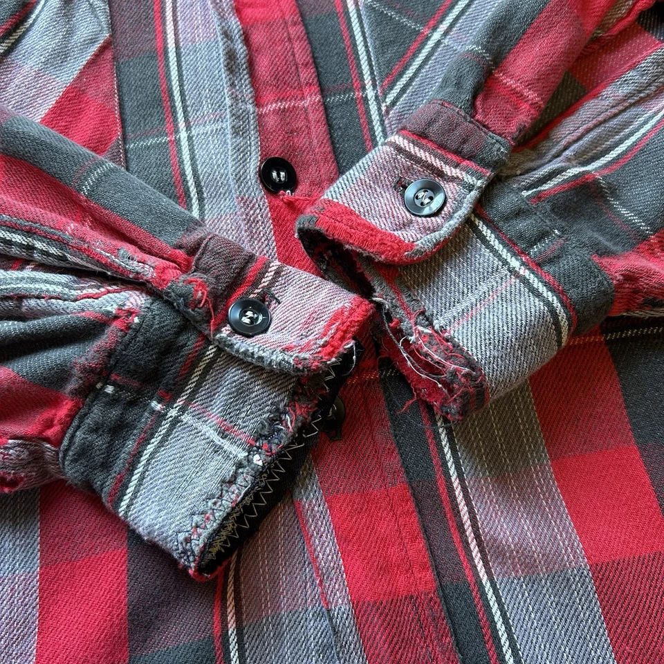 Camisa de franela a cuadros de algodón tejida The Big Y vintage de los años 50 talla L - reparada Foto 4 de 4