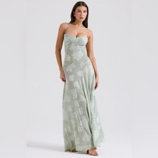 House of CB SEREN Pistachio Floral Lace Back Maxi Dress, Size X-Small, $285
