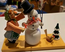 Larger Erzgebirge Figurines. Girl With The Snowman And His Hat.  7x2x5 Inches 