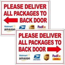 2 Pack Please Deliver All Packages to Back Door Sign Left Right Arrows